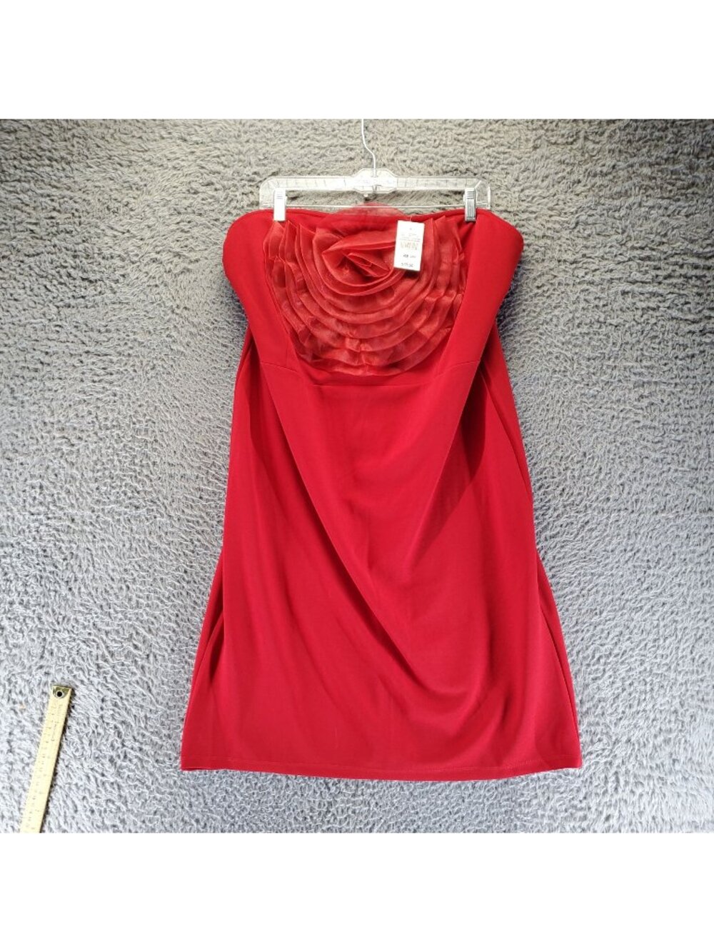 Ashley Stewart Dress Womens 22/24 Red Strapless Ruffled Bodice Stretch *NWT*